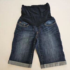 A Pea in the Pod Maternity Denim Shorts XS Bermuda Style Rolled Cuff Full Panel